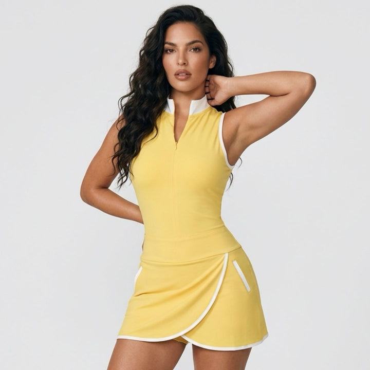 Mock Neck Racerback Dress - Lemon