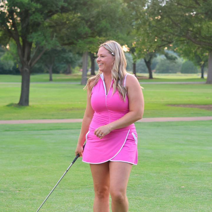 Mock Neck Racerback Golf Dress - Rose Pink (XL & XXL Only)