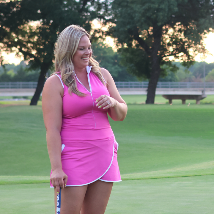 Mock Neck Racerback Golf Dress - Rose Pink (XL & XXL Only)